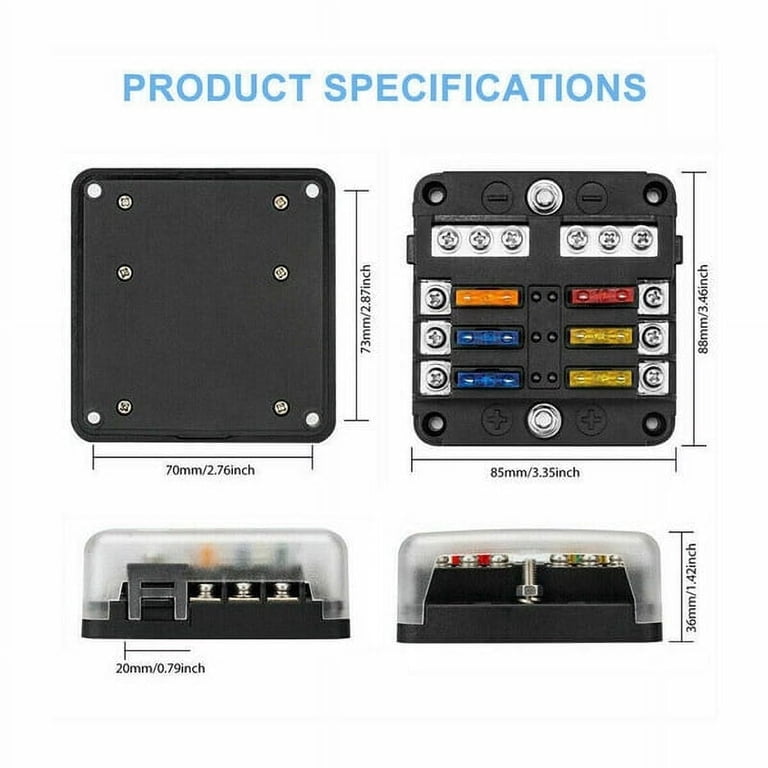 Boîte à Fusibles 6 Voies Avec Indicateur LED - Porte Fusible Voiture Bateau 12-24V Avec Bus Négatif, Protection Étanche Pour Automobile Marine SUV