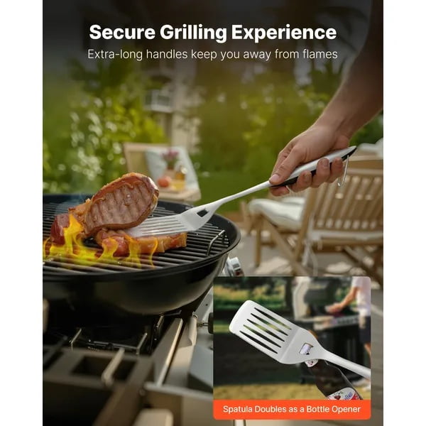 Grilling Accessories, 4PCS BBQ Grill Tool Set, Heavy Duty Stainless Steel Barbecue Tools, Kitchen Utensils with Tong, Spatula, Fork, Brush, for Outdoor Grills