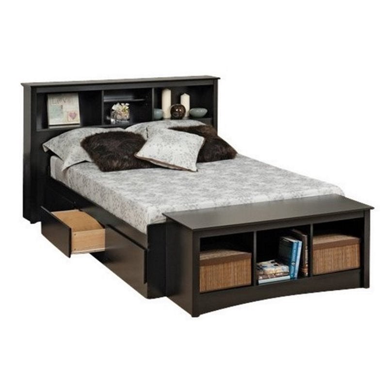 Twin Xl Bookcase Platform Storage Bed, Twin Platform Bed With Drawers And Bookcase Headboard