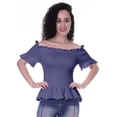 thumbnail image 1 of Moomaya Womens Off Shoulder Smocked Top Solid Short Sleeve Casual Summer Tops, 1 of 6