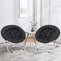 Magshion Set of 2 Folding Saucer Chair, 600D Oxford Cozy Chair for Living Room Bedroom, Foldable Lounge Chair, Black
