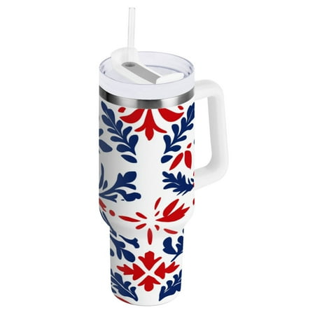 

Stainless Steel Tumbler with Straw and Handle Double Wall Insulated Tumblers Symmetrical Design Pattern