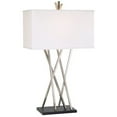 thumbnail image 2 of Possini Euro Design Modern Table Lamp 30" Tall Brushed Nickel Asymmetry Metal White Rectangular Shade for Bedroom Living Room House Bedside Nightstand, 2 of 8