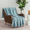 thumbnail image 4 of Better Homes & Gardens Textured Velvet Plush Soft Fleece Throw Blanket, Oversized, Nimbus Blue, 4 of 9