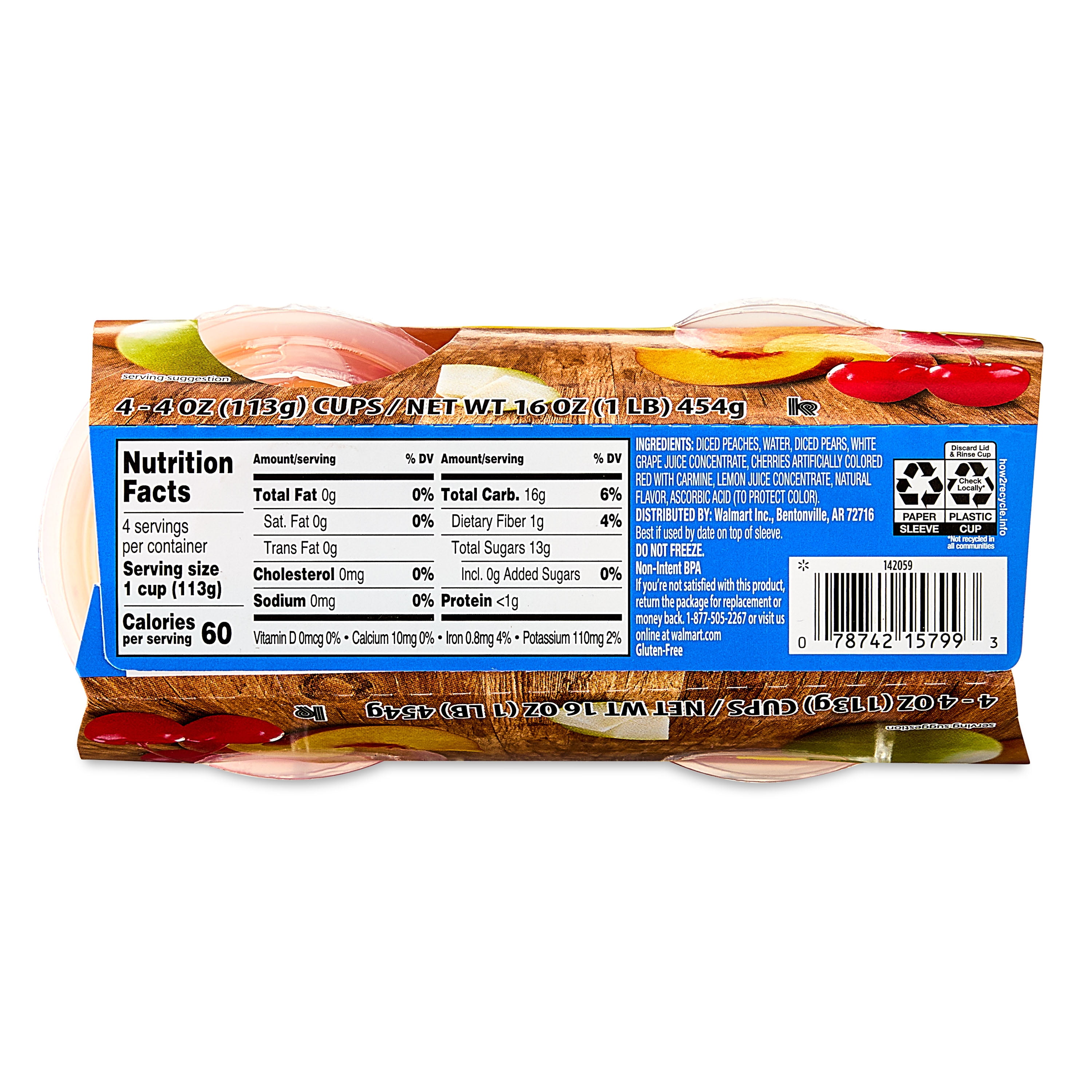 Great Value Cherry Mixed Fruit in 100% Juice, 4 oz, 4 Count
