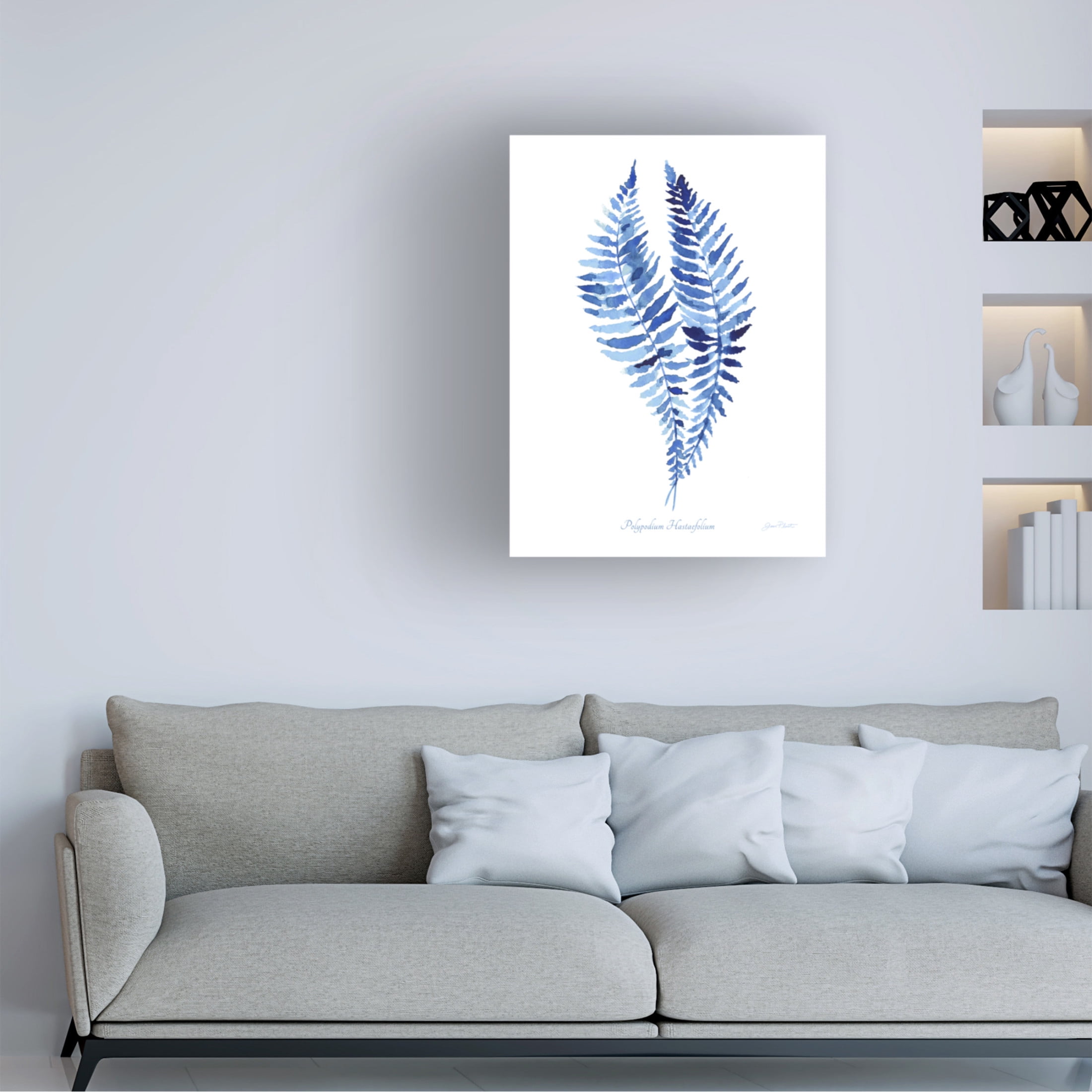 Canvas Wall Art - Jean Plout 'Indigo Botanical 4' Wall Art for Living Room, Bedroom, or Office Décor by Trademark Fine Art - 14 x 19 Inches