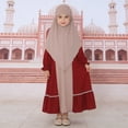 thumbnail image 2 of Gelikeya Kids Girls Abaya Long Sleeve Hijab Chiffon Dress Dubai Kaftan with Pockets Arabic Prayer Dress Z03 Red, 6-7 Years, 2 of 9