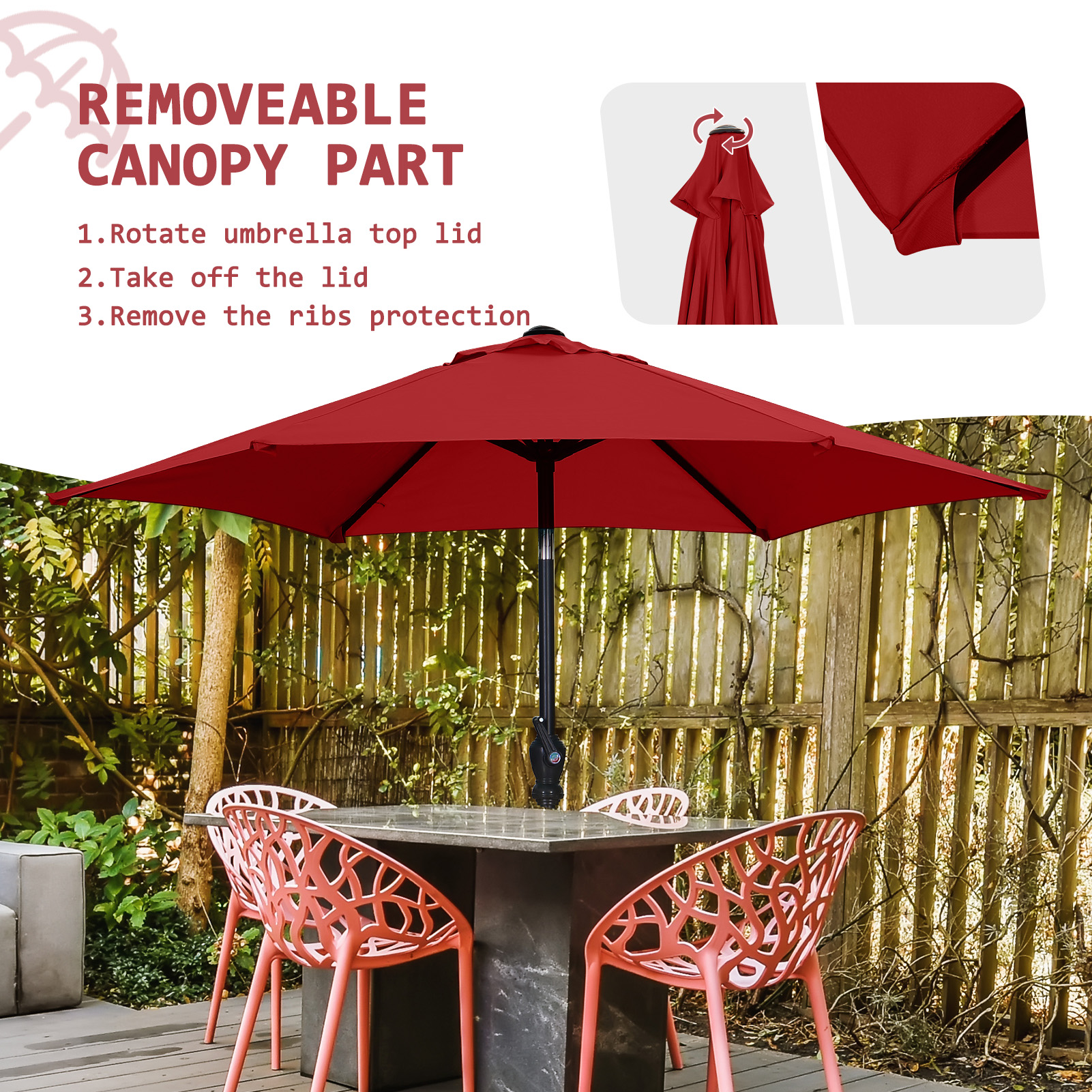 Autlaycil 7.5 Ft Market Patio Umbrella, Red photo 6