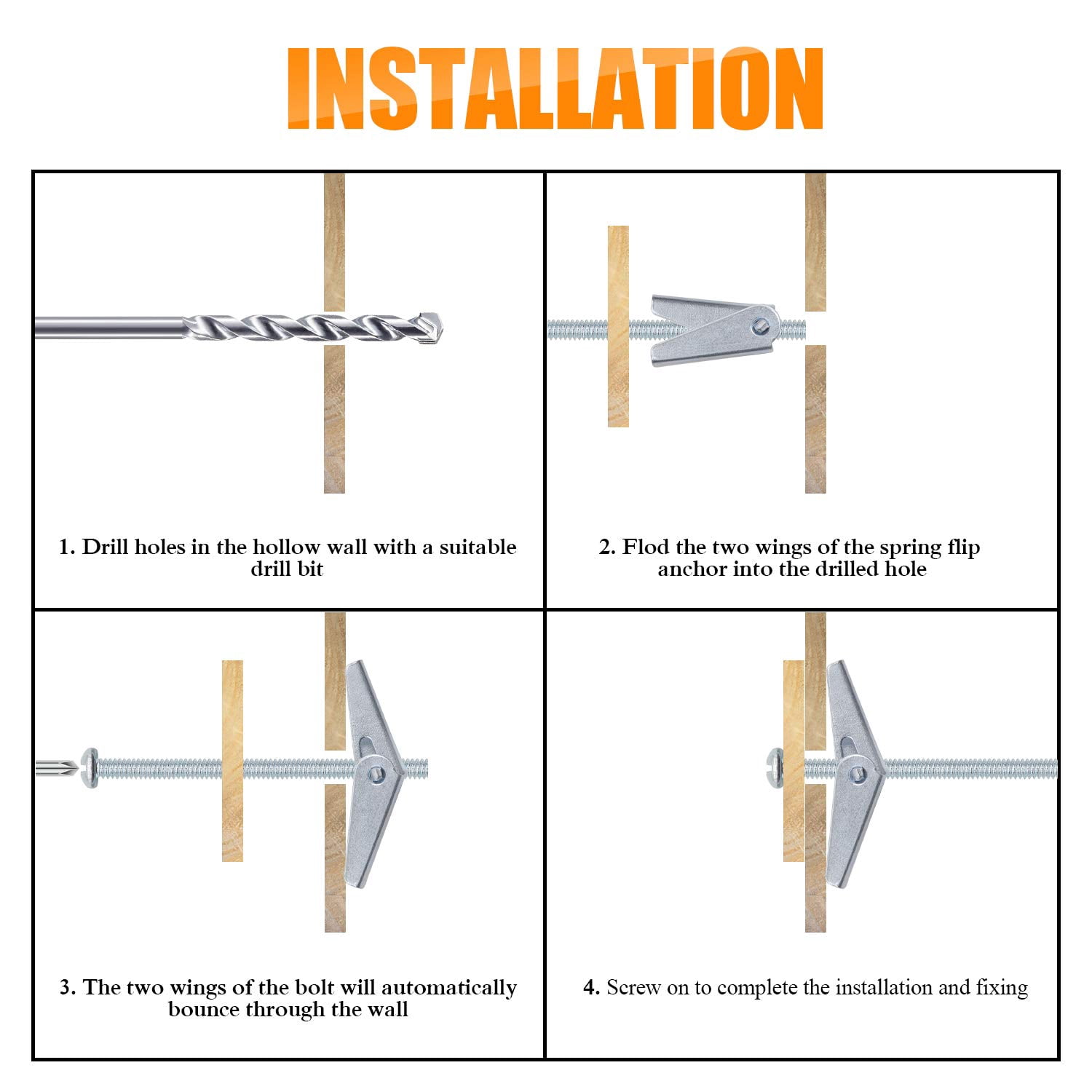 10 Pieces 1/4 Inch Toggle Anchors for Drywall, Anchor Bolts, Drywall Anchors, Screws with Anchors, Wall Anchors for Hanging Heavy Items on Drywall