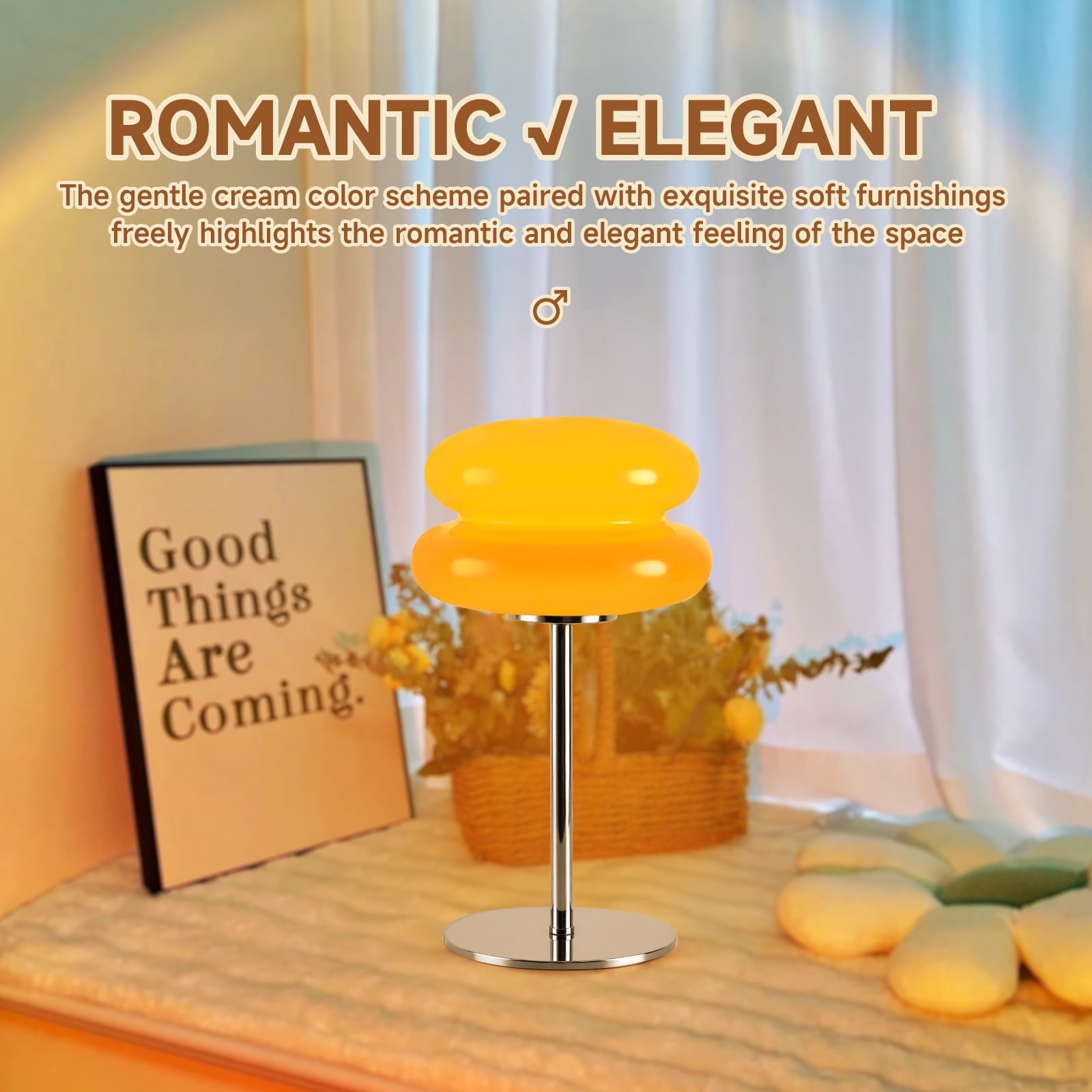 Mushroom Lamp for Bedroom,Mid Century Modern Lamp for Nightstand, Dimmable Retro Egg Tart Bedside Small Lamps,Unique Home Mushroom Decor Aesthetic Cute Table Lamps for Living Room (Orange)