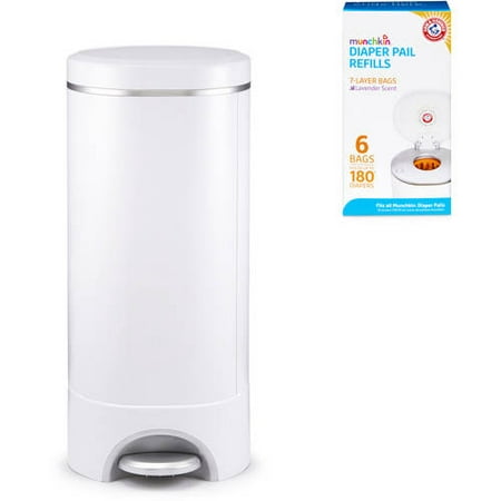 Munchkin STEP Diaper Pail, Powered by Arm & Hammer & 180 Count Bag Refill Value