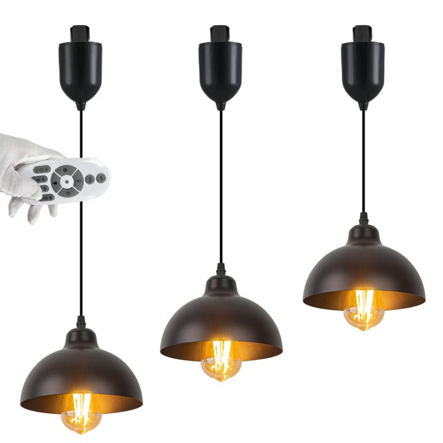 FSLiving Lampes Suspendues Réglables en Hauteur Type J avec Abat-Jour en Forme de Cupola Rétro, Télécommande avec Ampoules LED Edison E26 Dimmables Changement de Couleur Minuterie pour Îlot de Cuisine - 3 Lumières