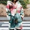 thumbnail image 2 of Flower Print Long Hoodies for Women’s Front Buckle Loose Fit Sweatshirt Tops Polar Soft Fleece Thermal Coats Trendy 2025 Comfy Fall Fashion Outfits Winter Clothes with Pockets for Women, 2 of 5
