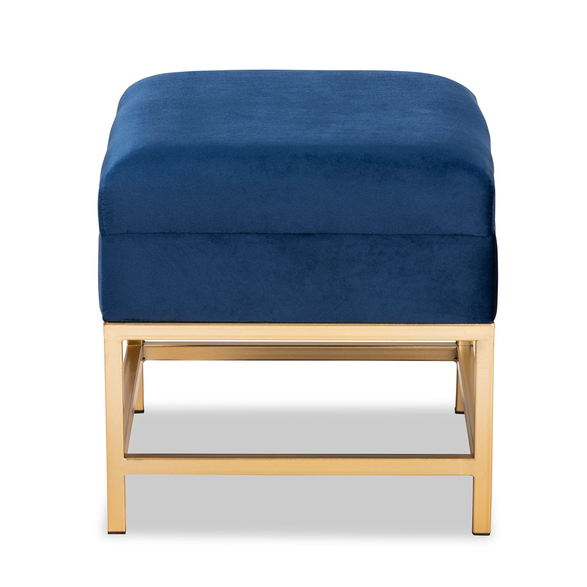Baxton Studio Aliana Glam and Luxe Navy Blue Velvet Fabric Upholstered and Gold Finished Metal Small Storage Ottoman