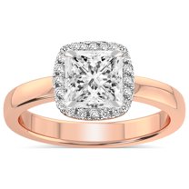 1 Carat IGI Certified Princess Shape Lab Grown Diamond Engagement Ring | 14K Rose Gold |Anna Hidden Accents Halo Diamond Ring | FG-VS1-VS2 Quality Friendly Diamonds