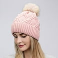 thumbnail image 2 of WREESH Women's Fashion Wool Beanie Cold Protection Warm Hat, Thickened All-Match Hat With Pompom Pink, 2 of 5