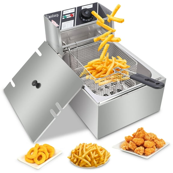 Electric Deep Fryer 6.3QT/6L 2500W Stainless Steel Single Basket, 110V with US Plug