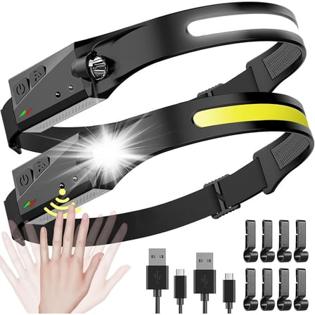 Othemo LED Headlamp 2 Pack Rechargeable, 230° Ultra-Wide Beam Headlight with Motion Sensor, 5 Modes Hands-Free Headlamp for Work, Outdoor Running & Camping