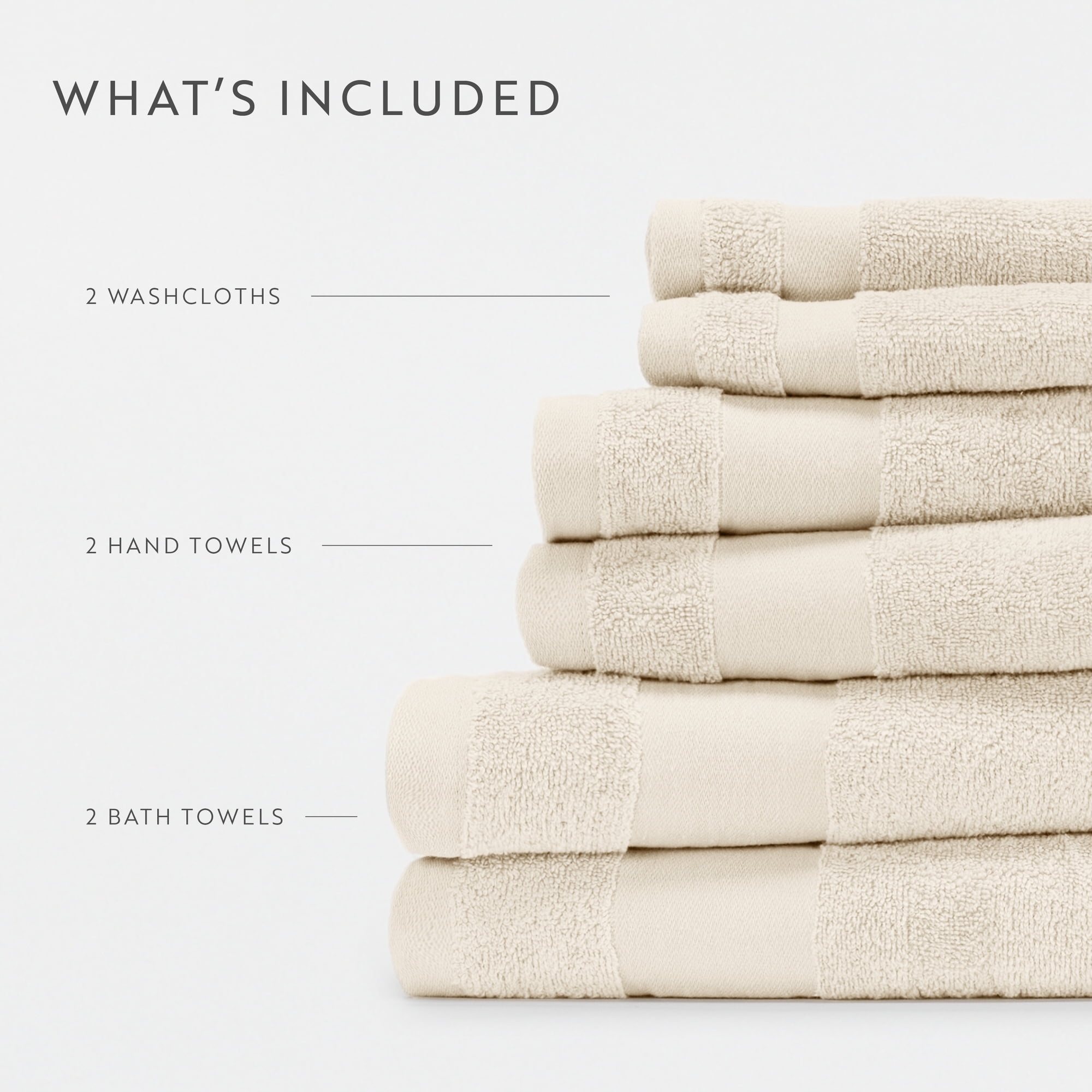 Noble Linens 6 Piece Essential Cotton Bath Towel Set