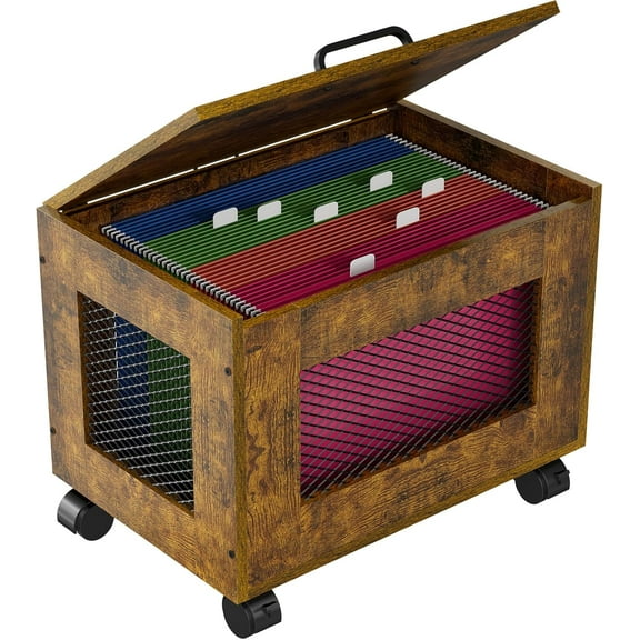 Rolling File Cabinet Cart, Hanging File Organizer Box with Lid for Home Office, Small Filing Cabinet on Wheels Under Desk, Mobile Decorative Document Storage Basket for Letter & Legal Size