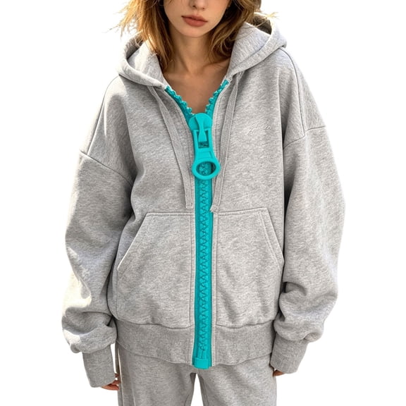Women's 2026 Spring Zip Up Hoodies Casual Hooded Sweatshirt with Front Pockets Basic Pullover