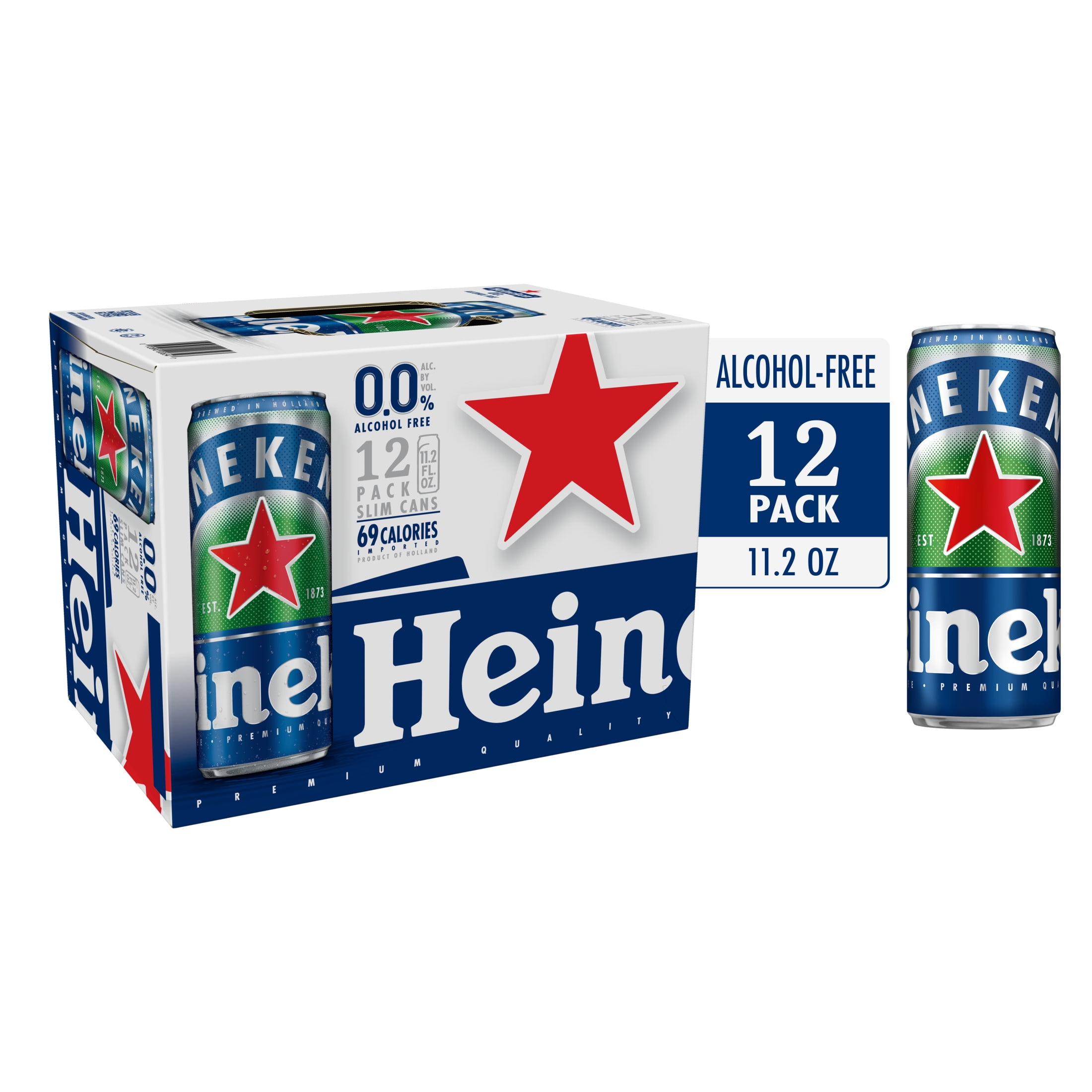 Heineken 0.0 Non-Alcoholic Netherlands Import Lager Beer, 12 pack, 11.2 fl oz Cans, 0.0% ABV