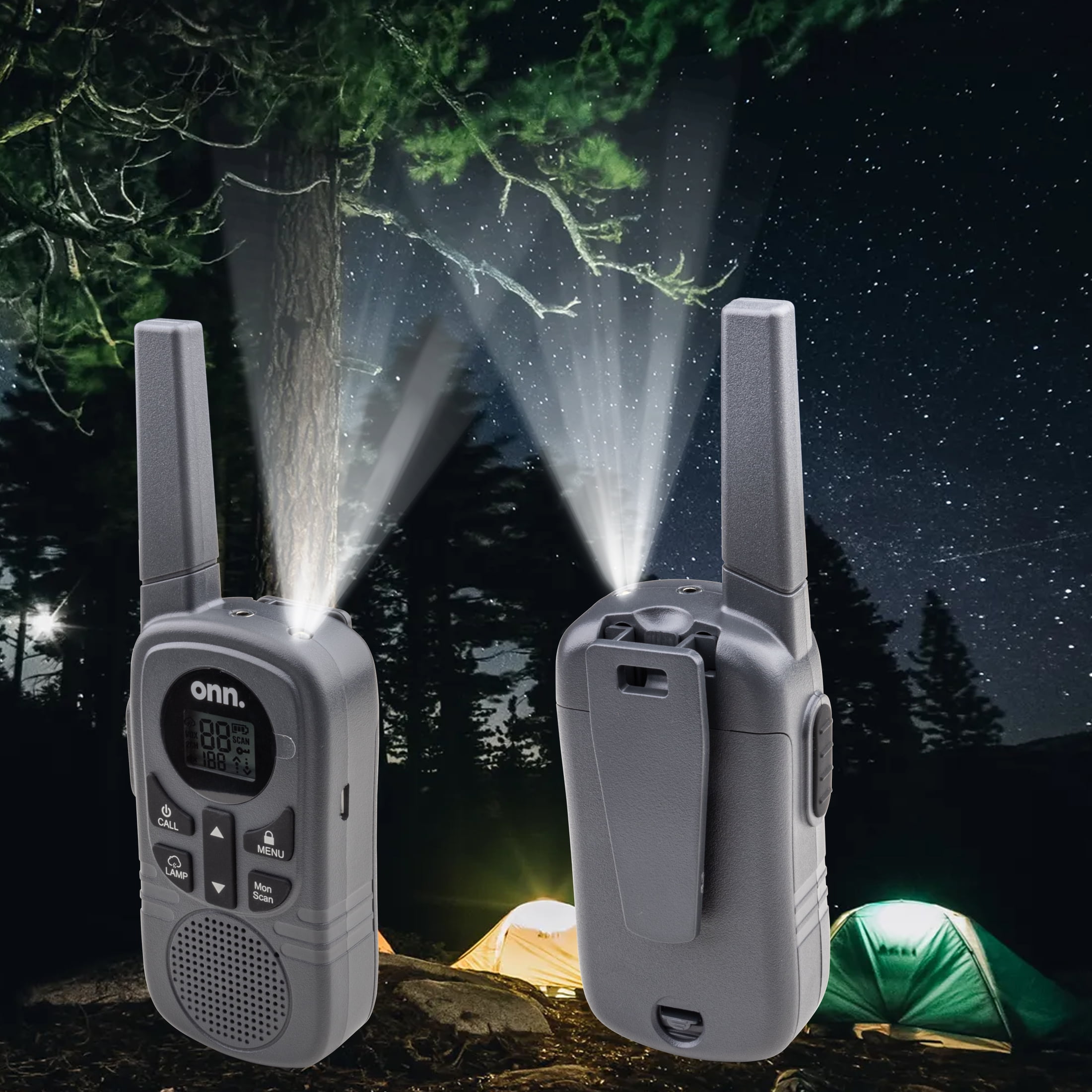 onn Walkie Talkies 16 mile Range With Two Way Radios, LED Light, 121 Privacy Channels, 2 Count