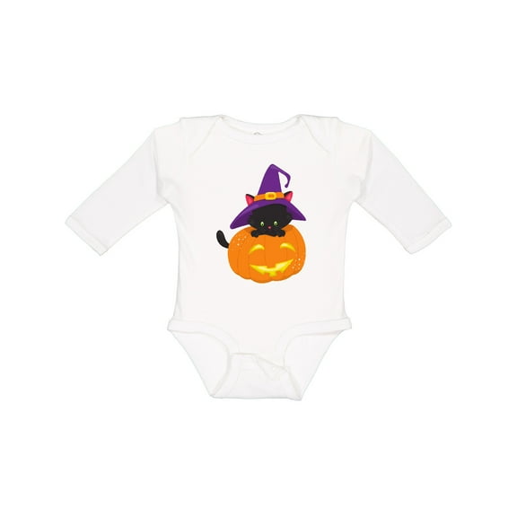 Inktastic Black Cat, Pumpkin, Cat With Witch Hat, Halloween Boys or Girls Long Sleeve Baby Bodysuit