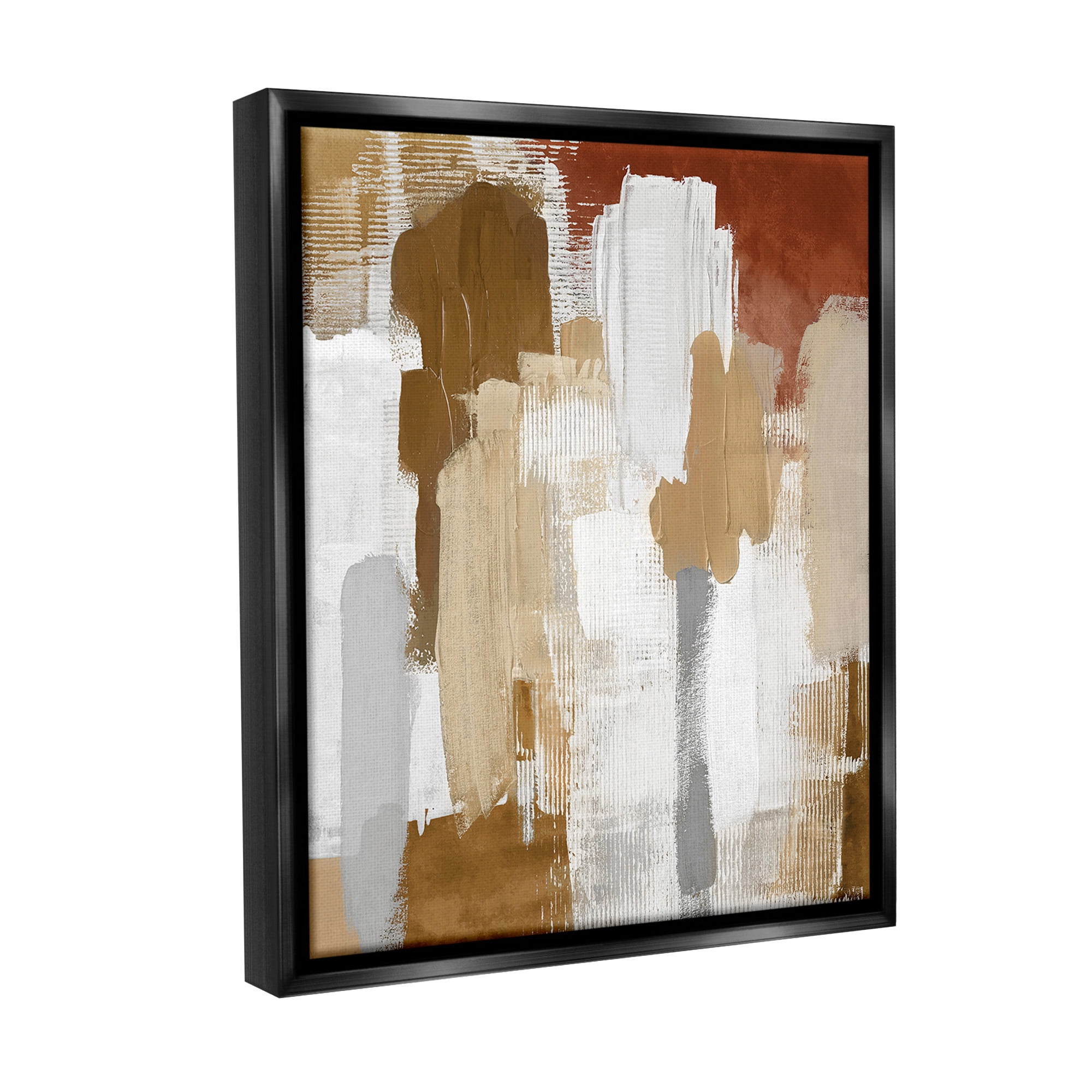 Stupell Industries Natural Hues Brush Strokes Abstract Painting Black Floater Framed Canvas Art Print Wall Art, 17 x 21