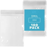 GPI - Pack of 100 2" x 3" CLEAR PLASTIC RECLOSABLE ZIP BAGS - Bulk 2 mil Thick Strong & Durable Poly Bagies with Resealable Zip Top Lock for Travel, Storage, Packaging & Shipping.