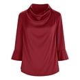 thumbnail image 4 of Lumtrix Womens Elegant Cowl Neck Satin Blouses Business Casual 3/4 Bell Sleeve Shirts Ruched Dressy Tops Work Office Clothes Wine XL, 4 of 6