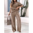 thumbnail image 4 of Women'S Plus Size Summer Two Piece Sets Cap Sleeve Floral Blouse Belted Pants Outfits Brown XXL, 4 of 8