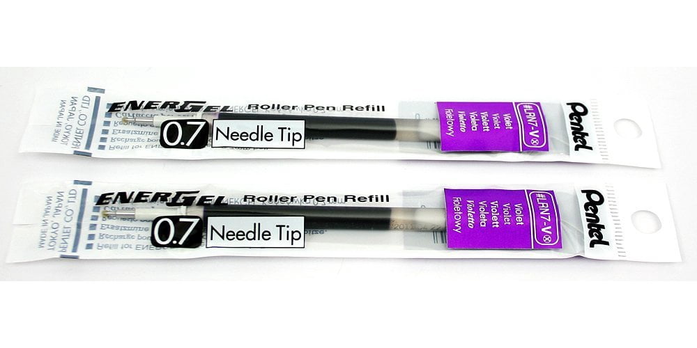 Pentel EnerGel RTX Roller Ball Retractable Gel Pen, Needle Tip, Violet Ink, Medium Point Pentel 3PACK, LRN7-V EnerGel Refills, 0.7 mm Medium Needle Tip, Violet 4PACK