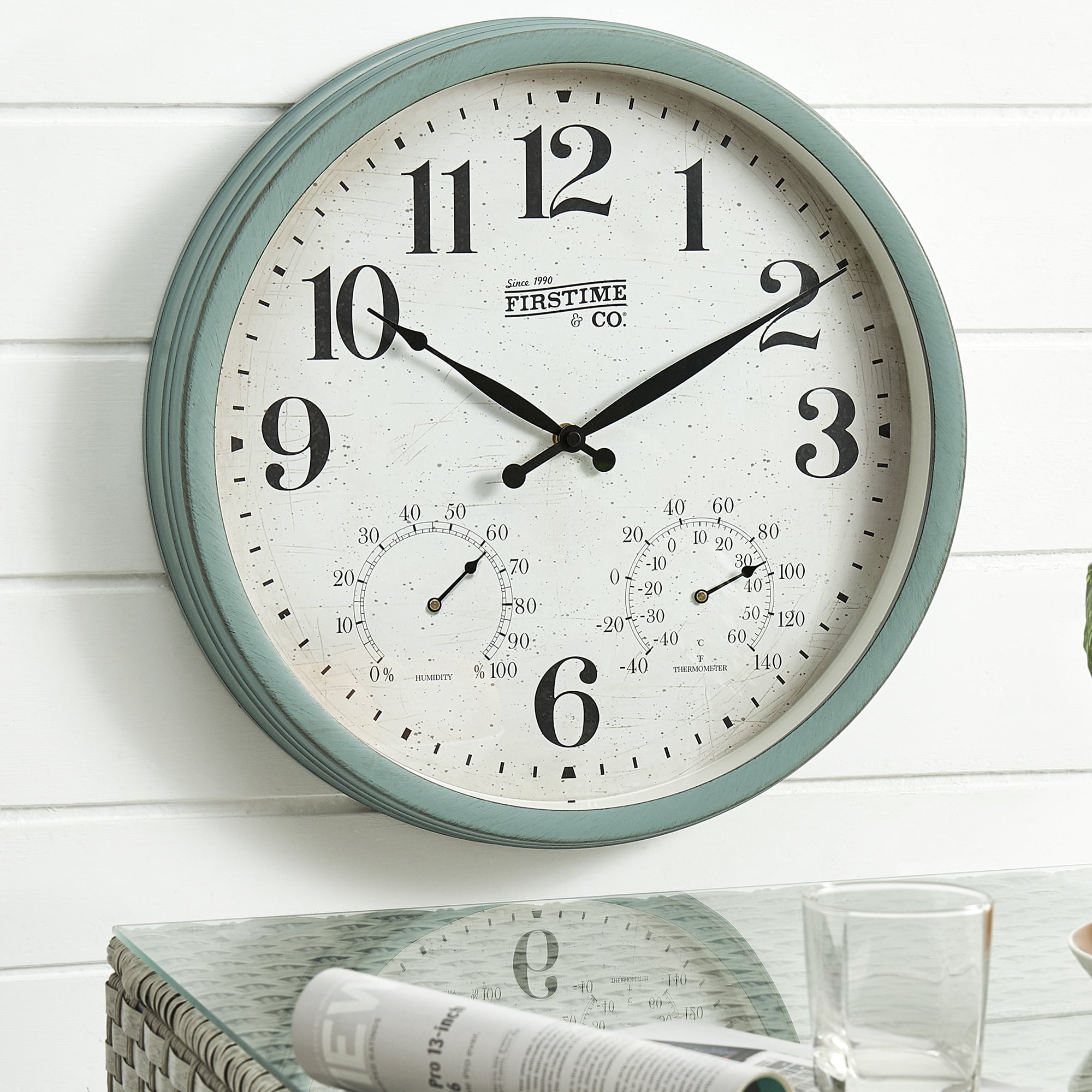 FirsTime & Co. Teal Southport Outdoor Wall Clock, Farmhouse, Analog, 16 x 2 x 16 in