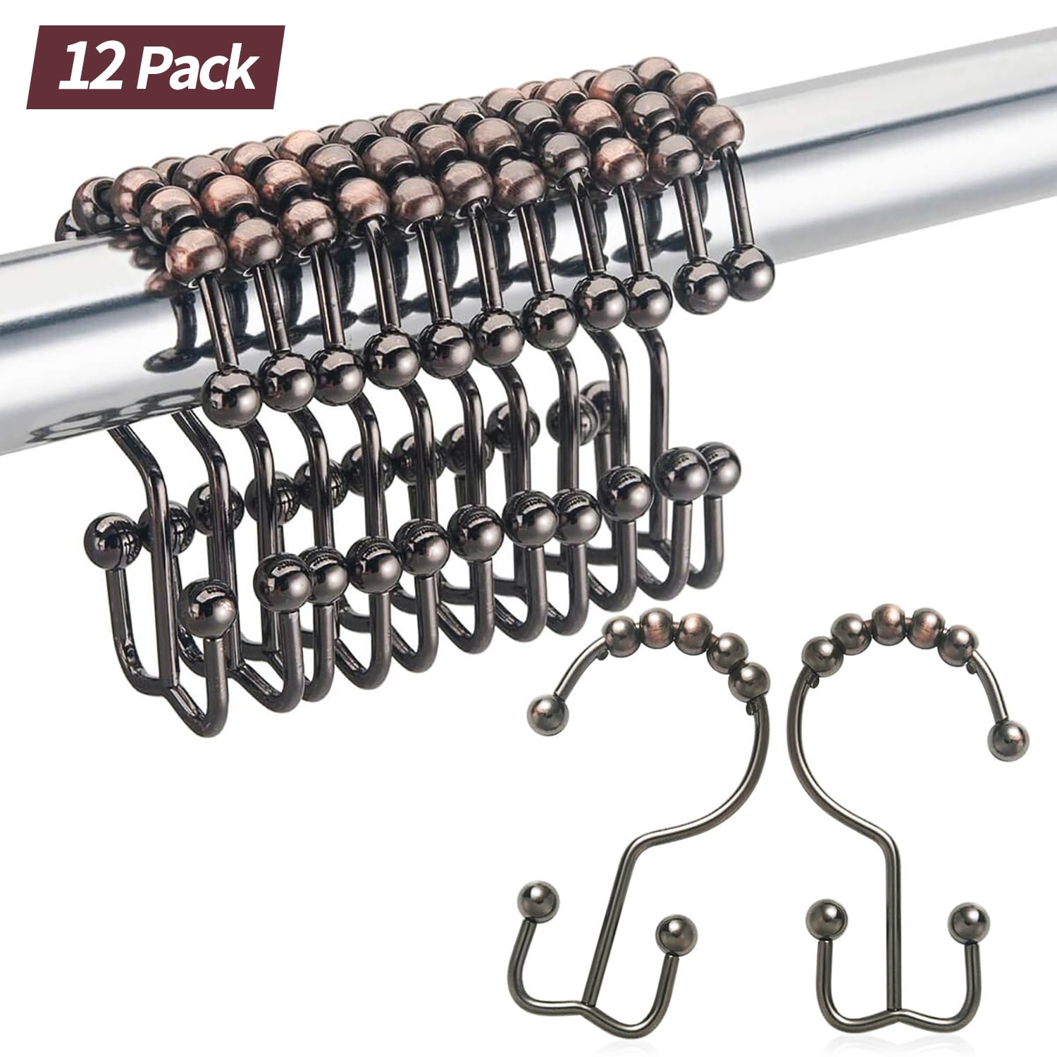 Bronze Shower Curtain Hooks Rings, Double Sided Shower Hooks Rust Proof