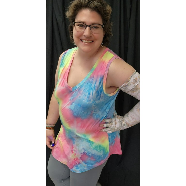 TIYOMI Plus Size Tank Tops For Women Tie Dye 4X V Neck Camisole Sleeveless  Rainbow Summer Cami Casual Beach Loose Fit Vest 4XL 24W 26W 