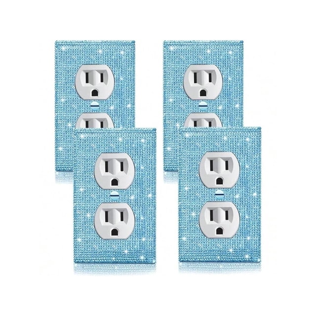 2 Pcs Outlet Covers Shiny Silver Rhinestones Wall Plate 1 Gang Toggle Light Switch Cover Decorative Durable Switch Covers