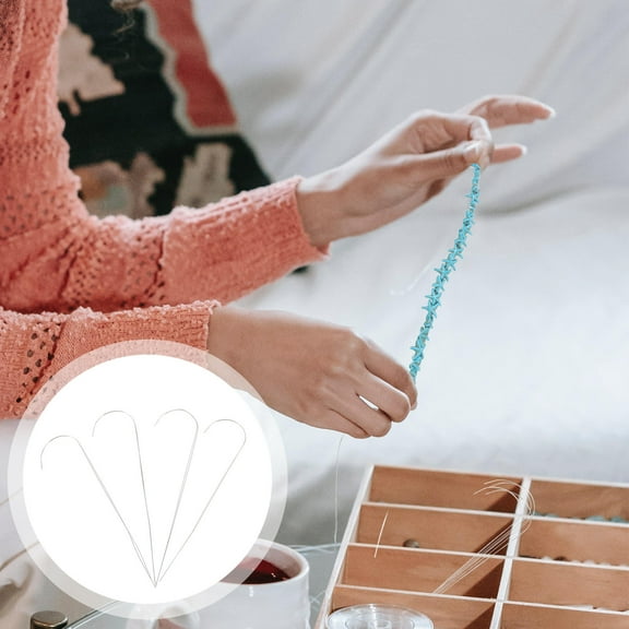 Homoyoyo 4-Piece Alloy Curved Flexible Beading Needles Set for Sewing Bead Jewelry Making Tools