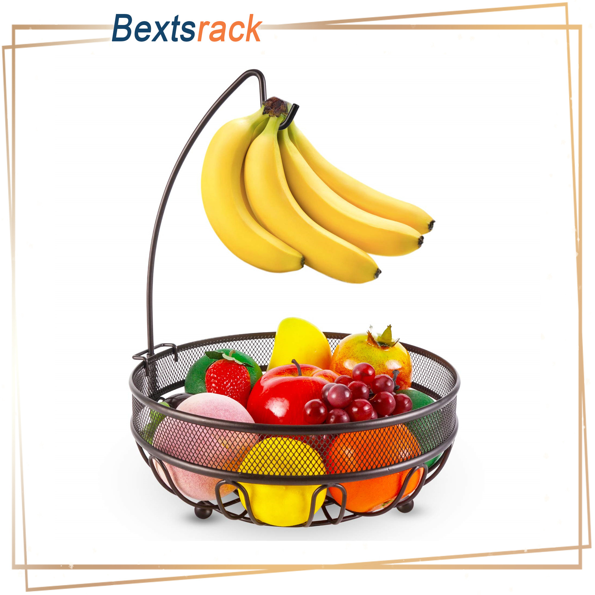 Bextsrack Fruit Basket Fruit Bowl with Banana Tree Hanger for Kitchen