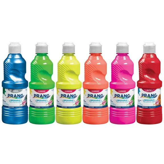 Prang Power Fluorescent Paint Set 16 fl oz - 6 / Set - Neon Green, Neon Yellow, Neon Orange, Neon Pink, Neon Red, Neon Turquoise