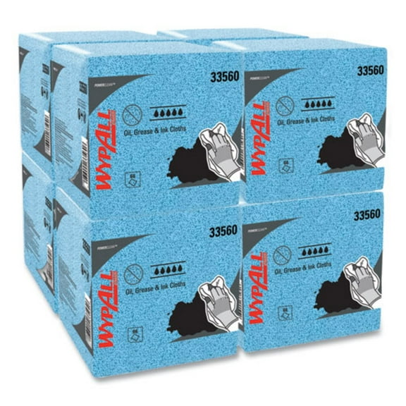 WypAll 33560 12.5 in. x 12 in. 1/4 Fold Grease and Ink Cloths Power Clean Oil - Blue (66/Box, 8 Boxes/Carton)