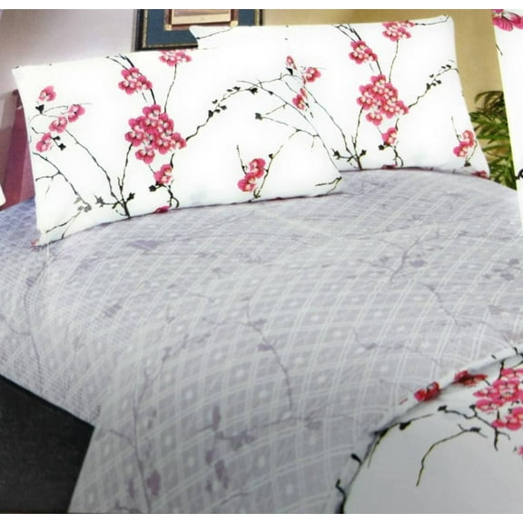 DaDa Bedding Floral Cherry Blossoms Red White Purple Flat Sheet & Pillow Cases Set - Twin - 2-Pieces