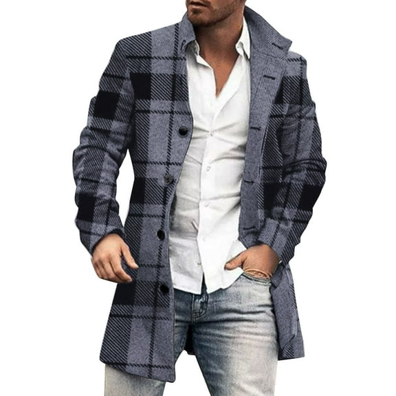 VNKIDY Men's Coat Autumn Winter Plaid Corduroy Overcoat With Button Front Long Sleeve Retro Style Coat For Casual Daily Streetwear Activities Warm Outerwear