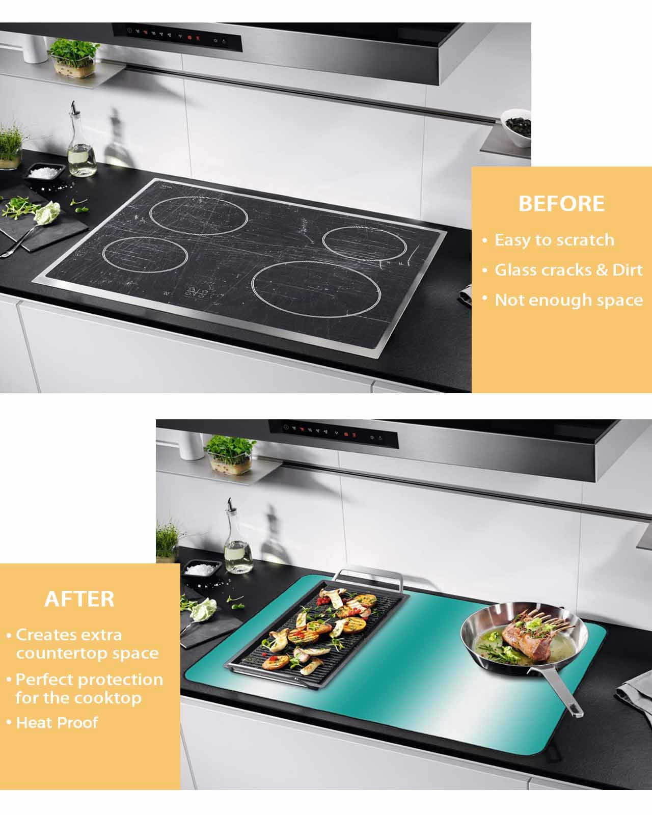 nqOlkjepod Large Induction Cooktop Protector Mat 24"x21", Aqua White Ombre Stove Top Covers for Electric Stove, Gradient Abstract Minimalist Aesthetic Stove Burner Cover Mats, Glass Top Stove Cover