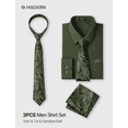 thumbnail image 3 of HISDERN Mens Long Sleeve Dress Shirt with Matching Tie and Handkerchief Set Formal Green Button Down, 3 of 10
