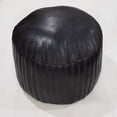 thumbnail image 3 of Round Shaped Goat Leather Handmade Eco-Friendly Black Pouf - Round Shape Pouf, 14" x 14"x 14", Plain Solid Pouf, Goat Leather Pouf, Recycled Cotton Fill Stuffed Pouf, Leather Seating Pouf, 3 of 5