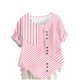 thumbnail image 1 of Camisas de Manga Corta para las Mujeres Moda Casual de Manga Corta Cuello Redondo Cómodo Botón de Blusa de Lino Regular Top de Verano de Manga Corta para las Mujeres, 1 of 5