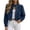 *Dark Blue, variant on Women's Stand Collar Button Down Cropped Denim Jacket,Loose Long Sleeve Short Jean Coat Black,Women's Plus L