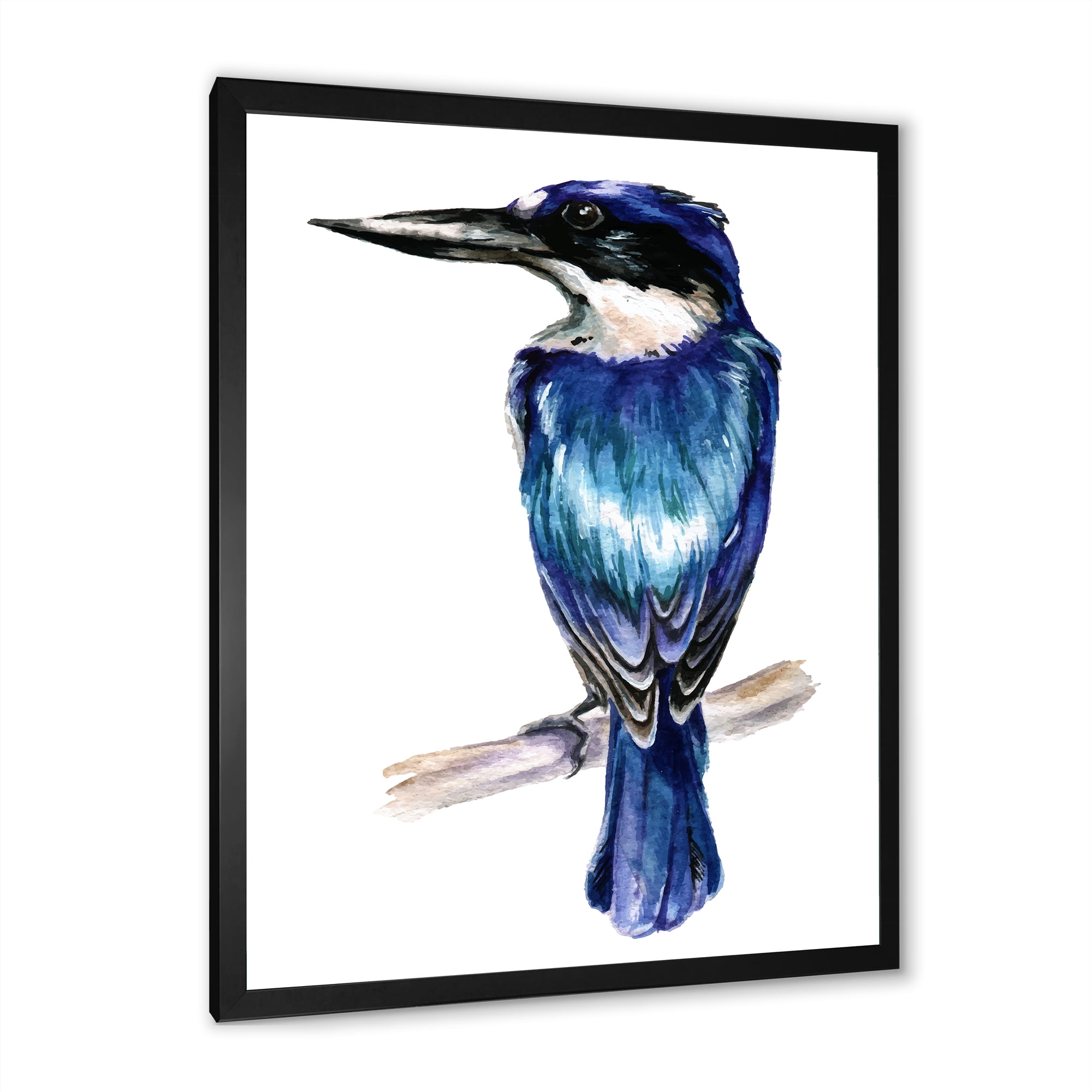 Designart 'Style Blue Kingfisher Bird' Traditional Framed Art Print