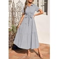 thumbnail image 3 of PRETTYGARDEN Women's Summer Maxi Button Up Shirt Dress Short Sleeve Striped A Line Long Flowy Elegant Spring Dresses, 3 of 10